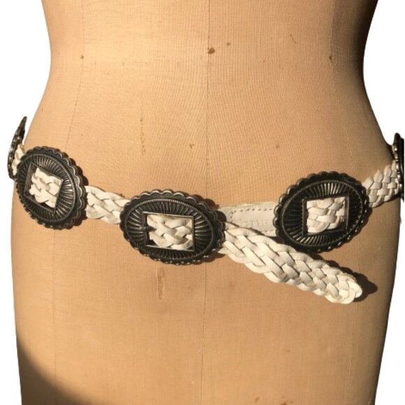 Guess made in Italy woven Boho silver color metal concho leather belt - Picture 3 of 12